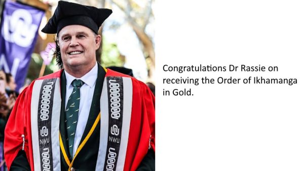 Dr. Rassie Erasmus Honored with Prestigious Order of Ikhamanga in Gold